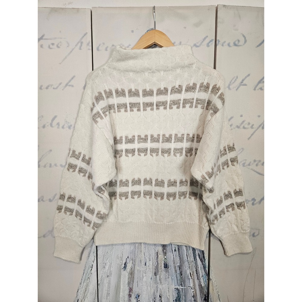 Gabriella Frattini Sweater Large Cream Italian Knit Mock Neck Cable Geometric